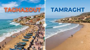 Comparison of Taghazout (busy, vibrant) vs Tamraght (quiet, relaxed) surf towns in Morocco
