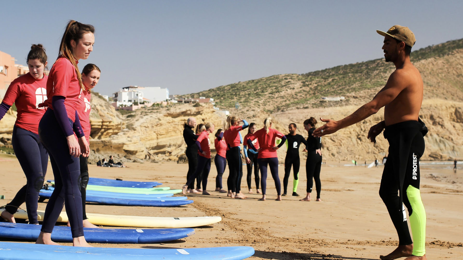 Morning surf briefing at Solid Surf House Morocco surf camp